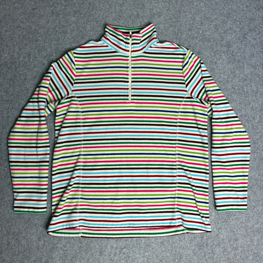 Lands End Fleece Pullover Women M 10-12 Multicolor Excellent Striped Zip Mock